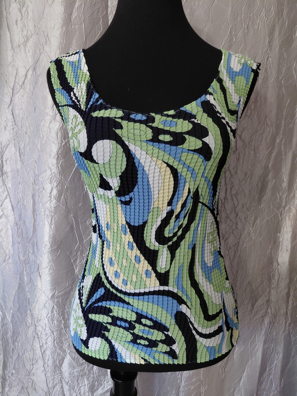NICOLA Sleeveless Tank Top in Navy, Light Blue, Lime Green & White